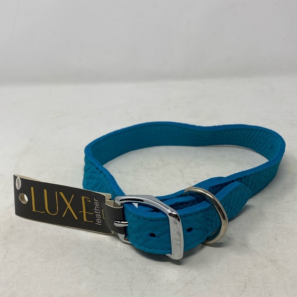 NWT Omni Pet Luxe Leather Teal Leather Dog Collar - made in USA - Picture 1 of 7